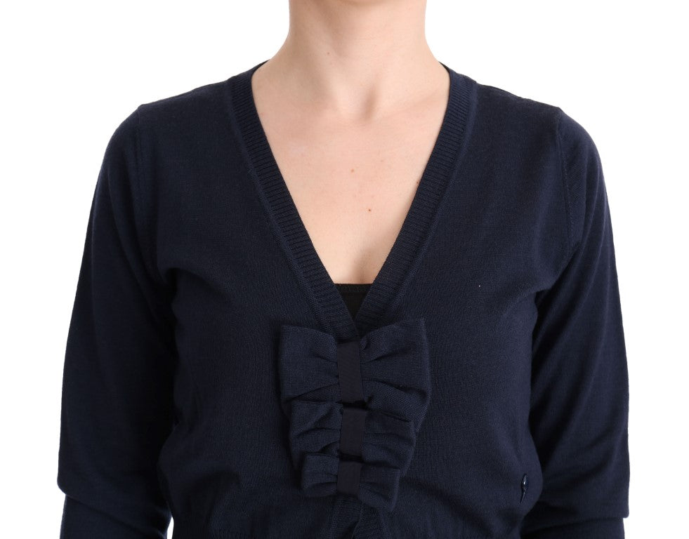 - Elegant Blue Wool Cardigan Sweater