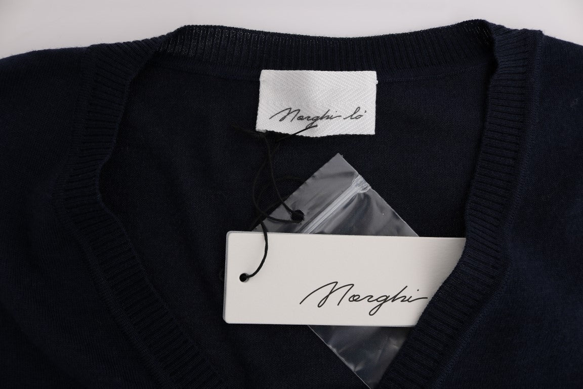 - Elegant Blue Wool Cardigan Sweater