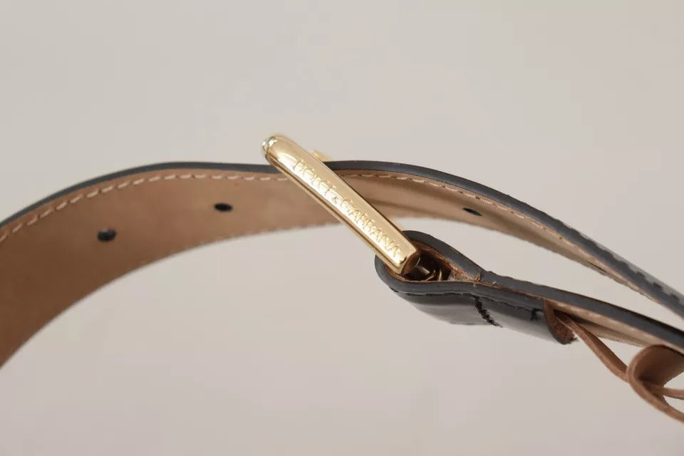 - Black Leather Gold Metal Logo Engraved Buckle Belt