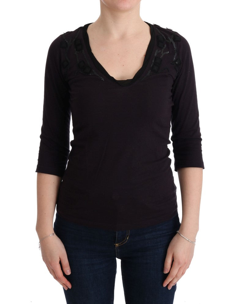 - Elegant Purple V-Neck Blouse Tee
