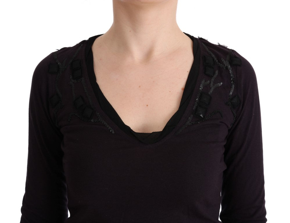 - Elegant Purple V-Neck Blouse Tee