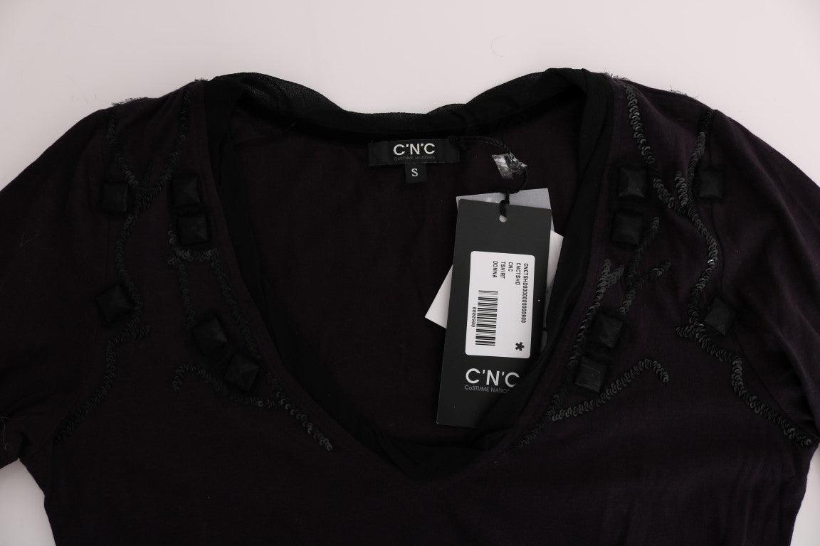 - Elegant Purple V-Neck Blouse Tee