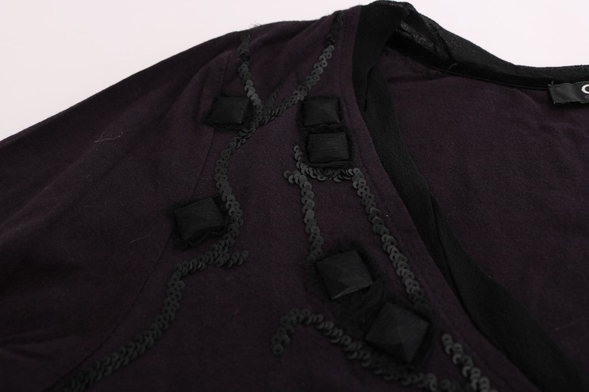 - Elegant Purple V-Neck Blouse Tee