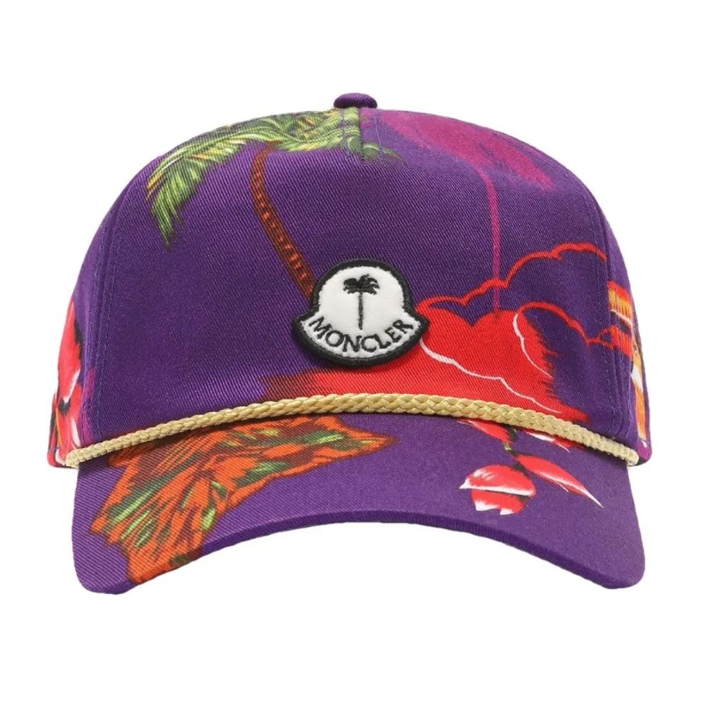 Moncler x Palm Angels Purple Cotton Cap with Floral Print