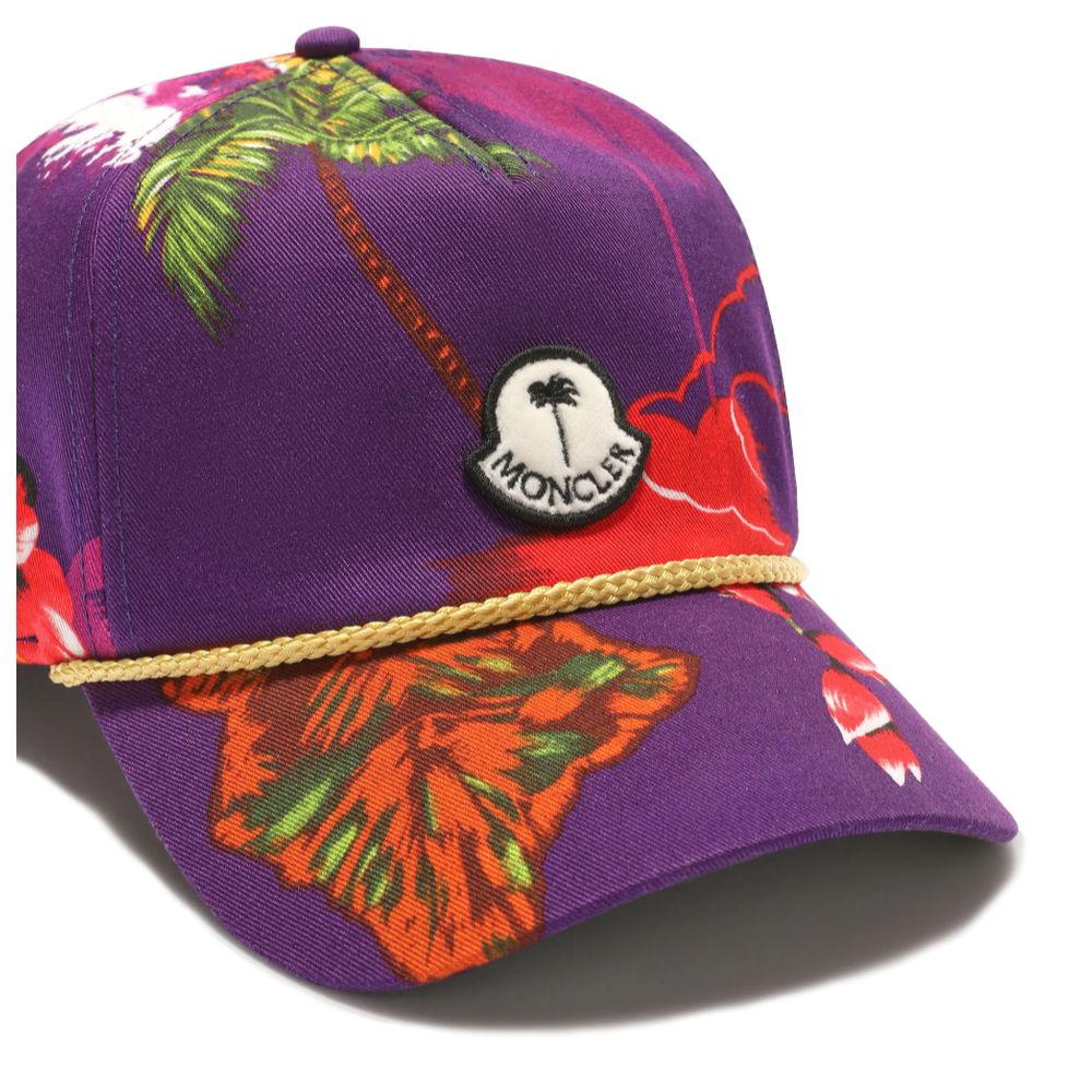 Moncler x Palm Angels Purple Cotton Cap with Floral Print