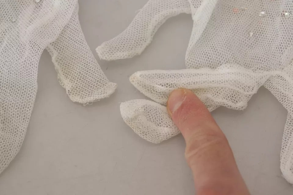 - White Crystal Elbow Length Cotton Tulle Gloves