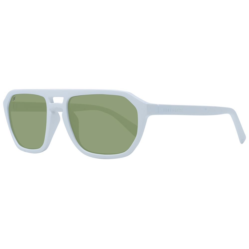 Serengeti White Men's Sunglasses – Aviator Style with Green Photochromatic Lenses, 56mm