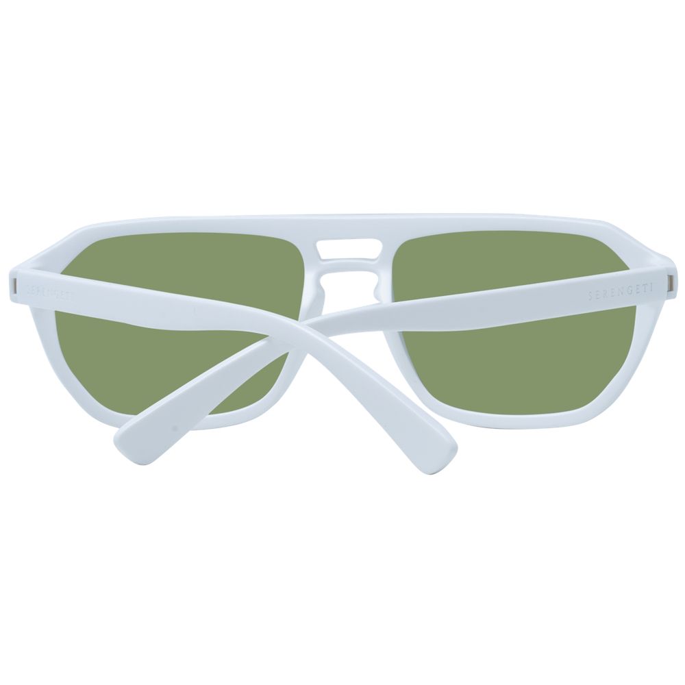 Serengeti White Men's Sunglasses – Aviator Style with Green Photochromatic Lenses, 56mm
