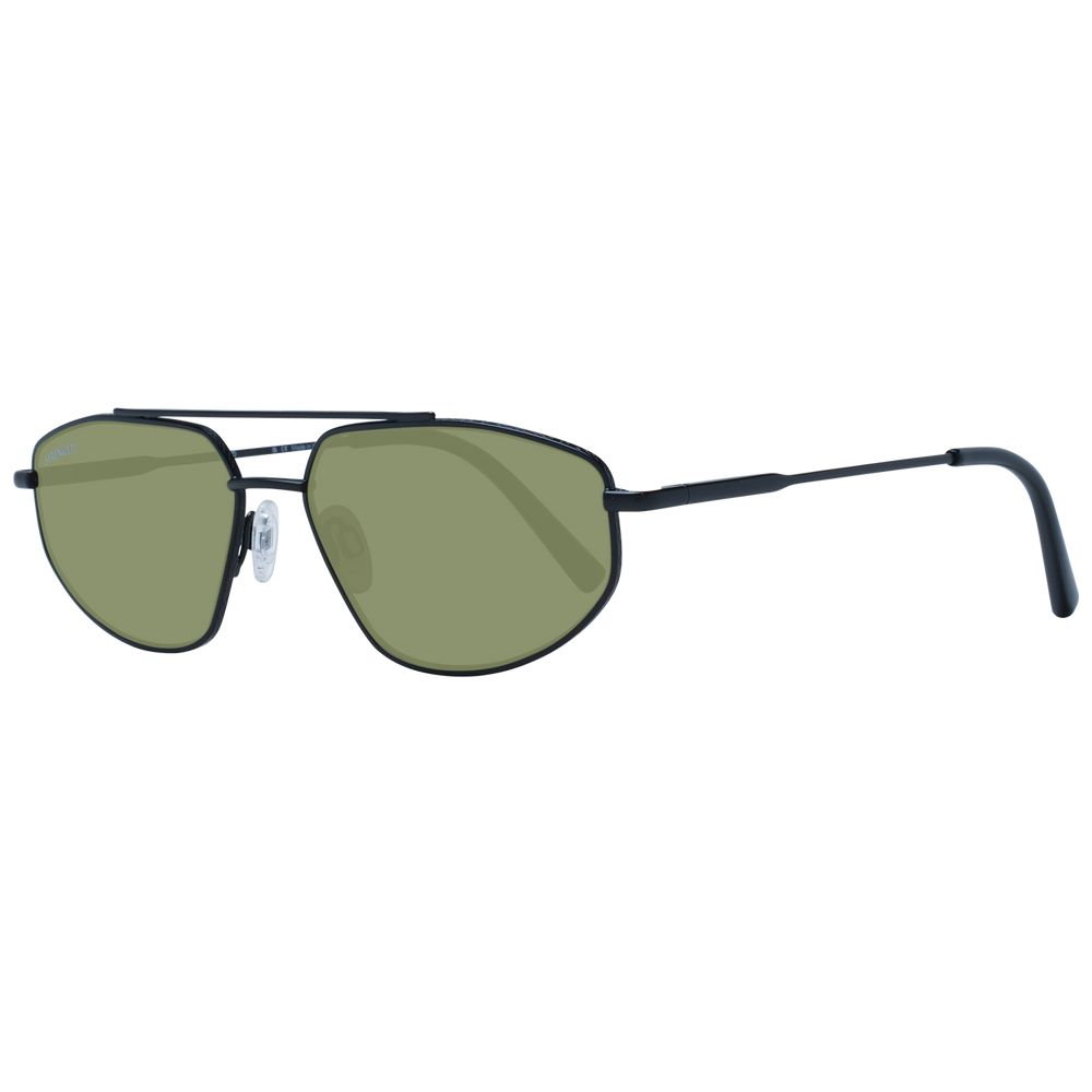 Serengeti Black Men's Aviator Sunglasses with Green Lenses, 57mm