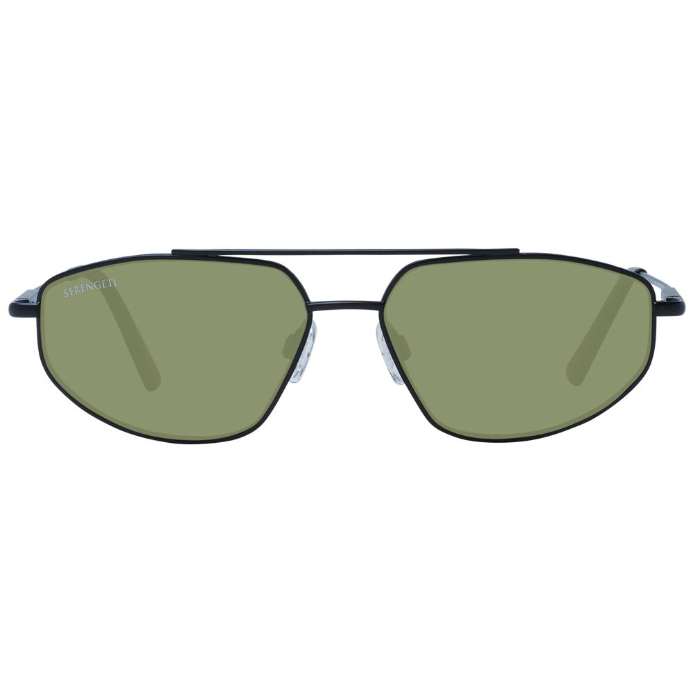Serengeti Black Men's Aviator Sunglasses with Green Lenses, 57mm