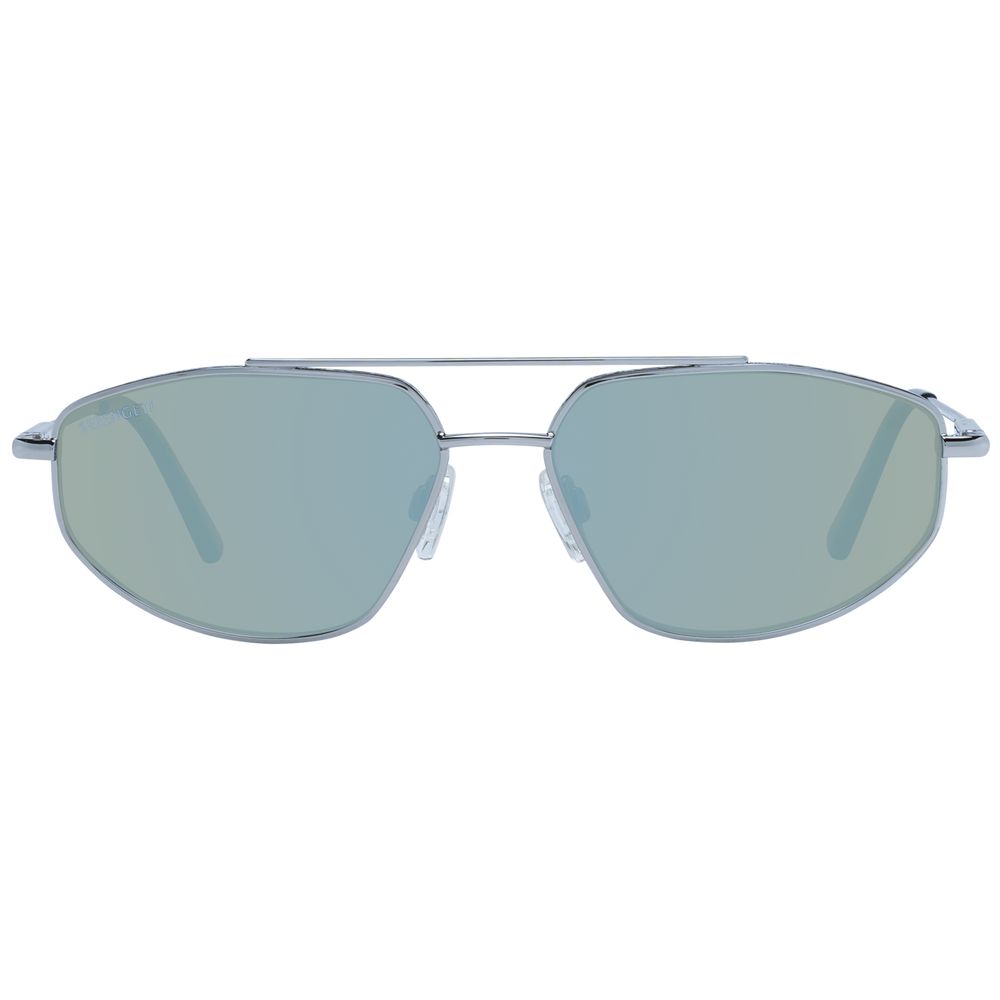 Serengeti Silver Men's Sunglasses – Aviator Frame with Green Mirrored Lenses, 57mm