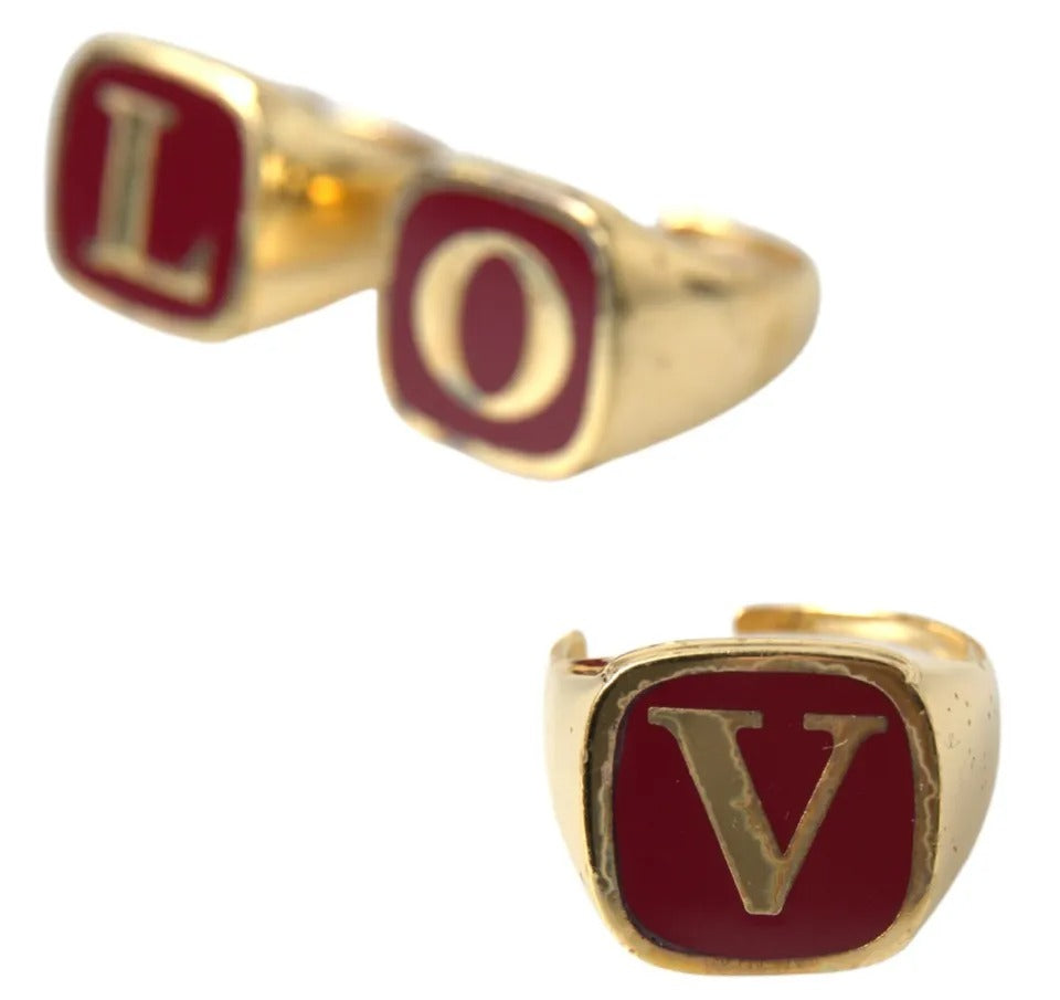 - Gold Brass LOVE Enamel Set of 3 Ring