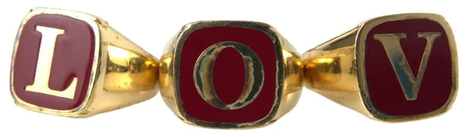 - Gold Brass LOVE Enamel Set of 3 Ring