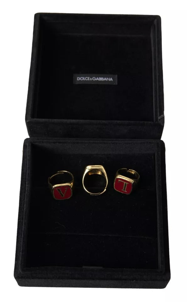 - Gold Brass LOVE Enamel Set of 3 Ring