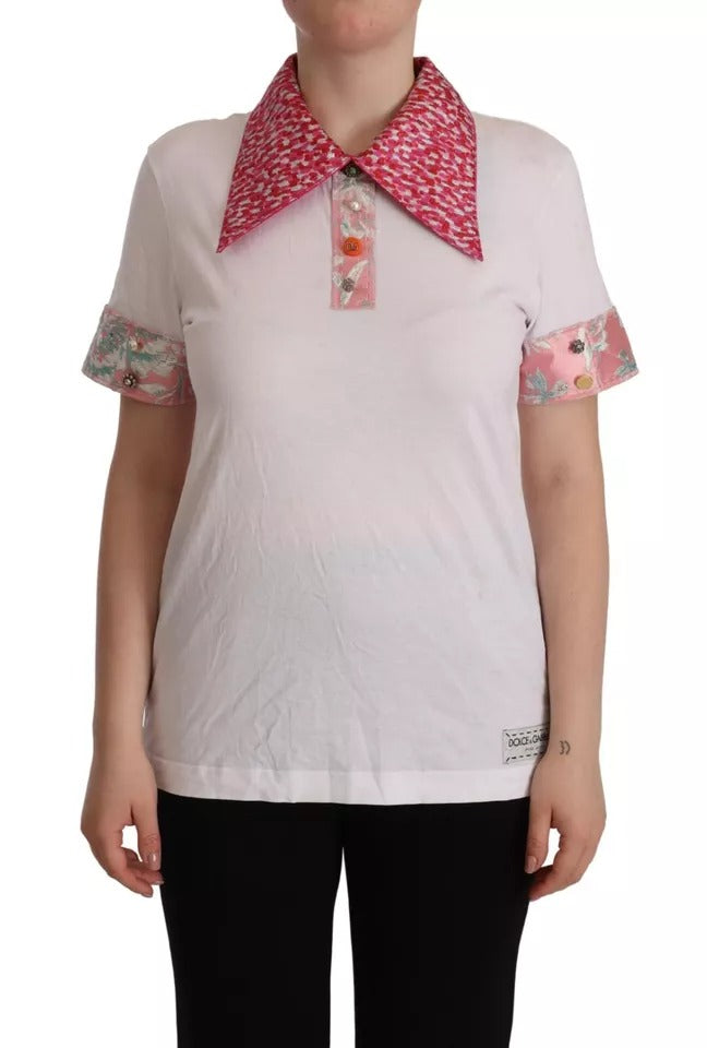 - White Sartoria T-shirt Button Wide Collar Top