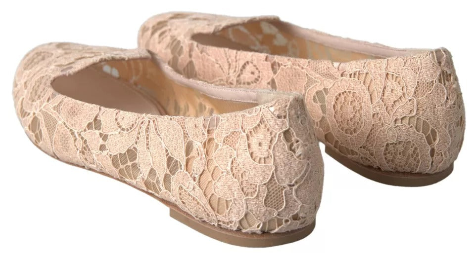 - Beige Floral Lace Loafers Flats Shoes