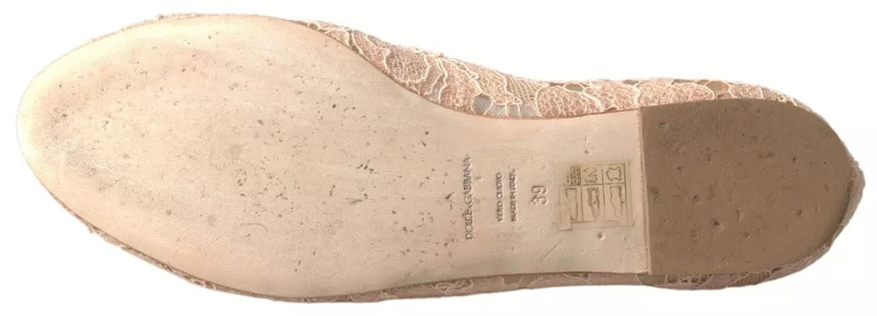 - Beige Floral Lace Loafers Flats Shoes