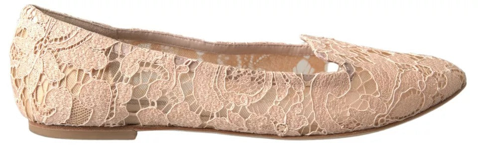 - Beige Floral Lace Loafers Flats Shoes