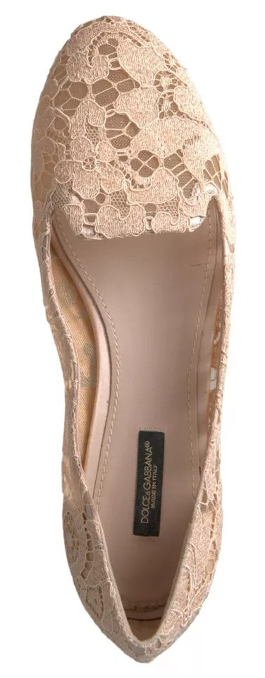 - Beige Floral Lace Loafers Flats Shoes