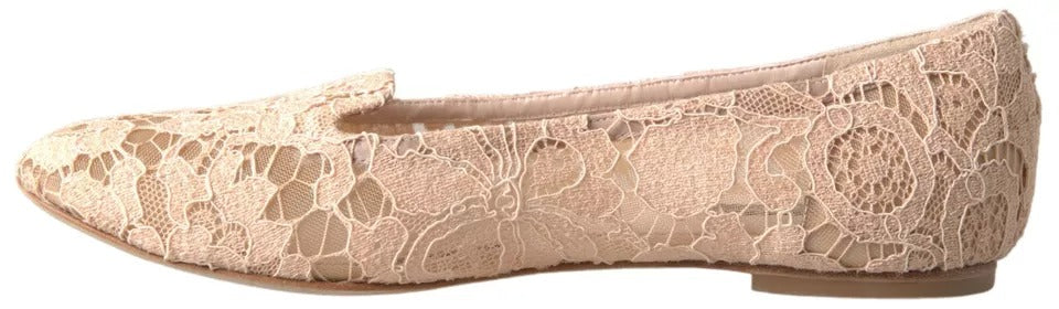 - Beige Floral Lace Loafers Flats Shoes