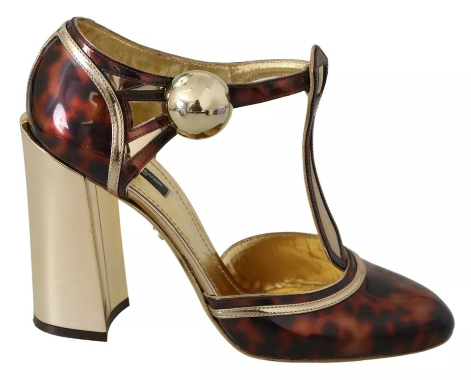 - Gold Leopard T-strap Pumps Sandals Shoes
