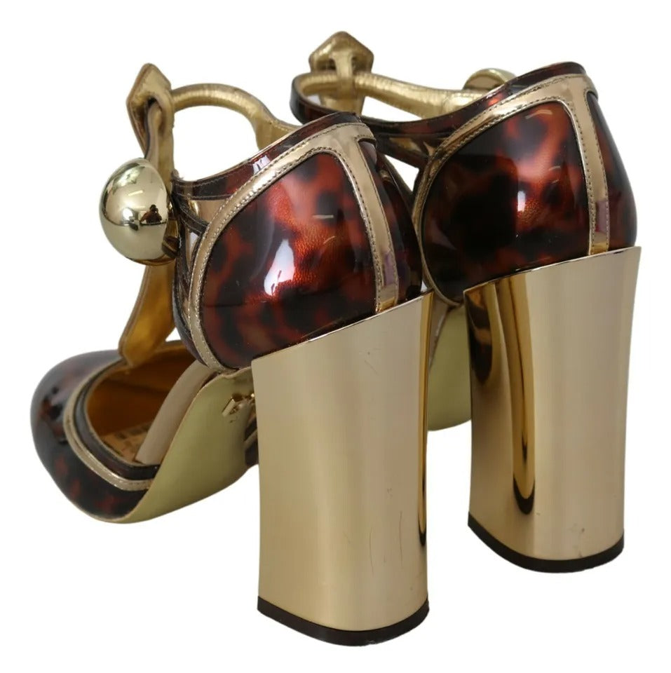 - Gold Leopard T-strap Pumps Sandals Shoes