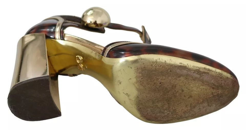 - Gold Leopard T-strap Pumps Sandals Shoes