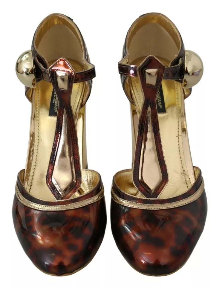 - Gold Leopard T-strap Pumps Sandals Shoes