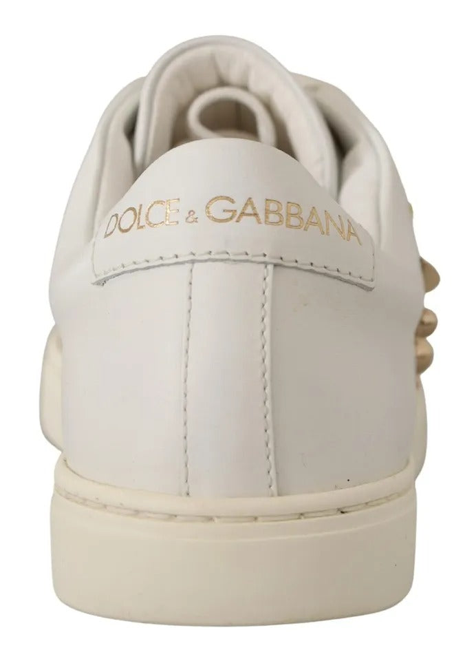 Dolce & Gabbana White Leather Gold Red Heart Sneakers