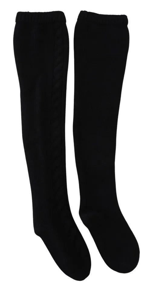 - Black Wool Knit Calf Long Women Accessory Socks