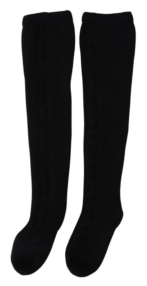 - Black Wool Knit Calf Long Women Accessory Socks