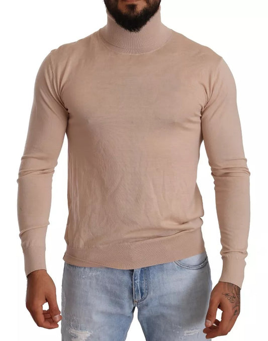 - Beige Cashmere Turtleneck Pullover Sweater
