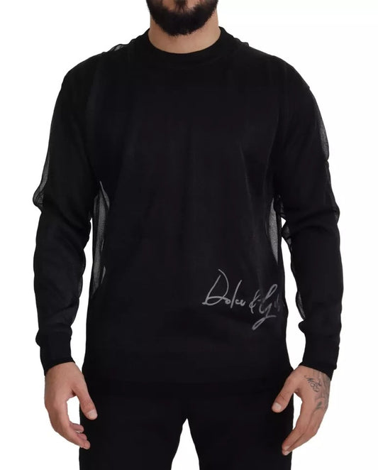 - Black Polyester Logo Men Pullover Sweater