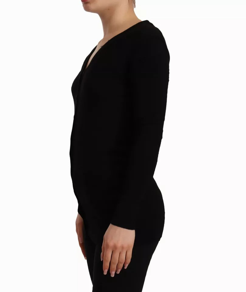 - Black Wool Knit Button Down Cardigan Sweater