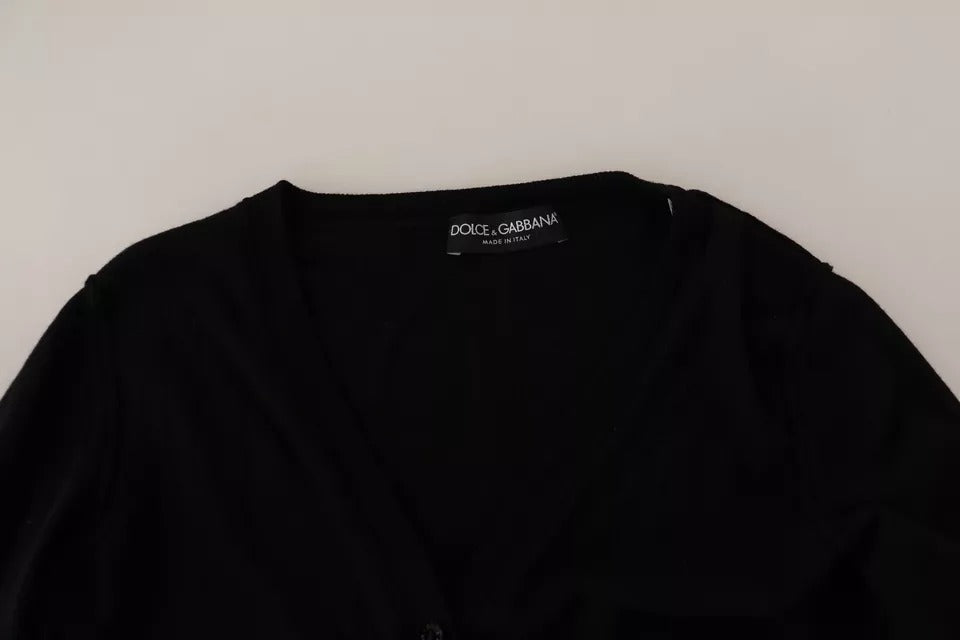 - Black Wool Knit Button Down Cardigan Sweater