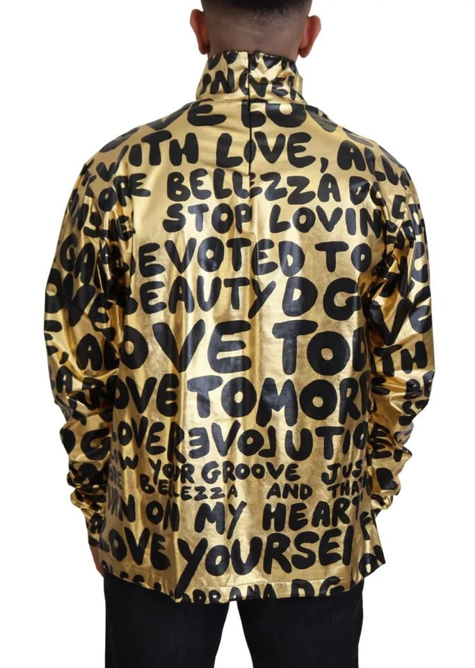 Gold Logo Print Turtleneck Pullover Sweater - The Luxe Alliance