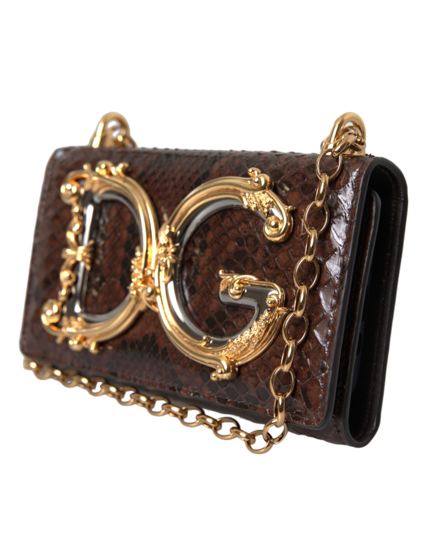 Dolce & Gabbana Brown Python Leather Crossbody Phone Bag