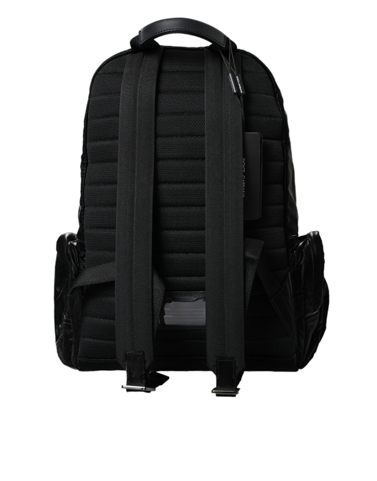 - Black Patent Leather Logo Plaque Backpack Bag