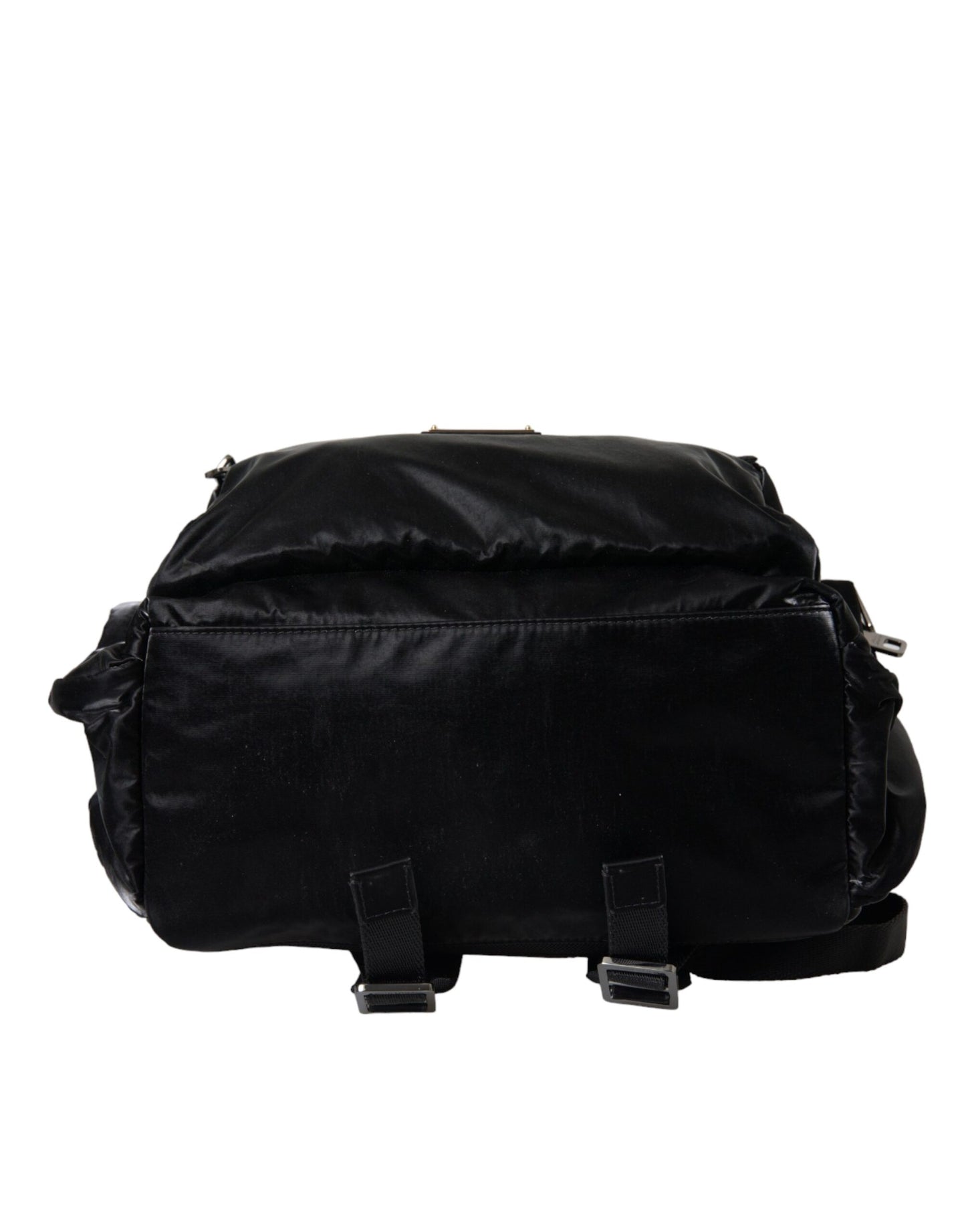 - Black Patent Leather Logo Plaque Backpack Bag