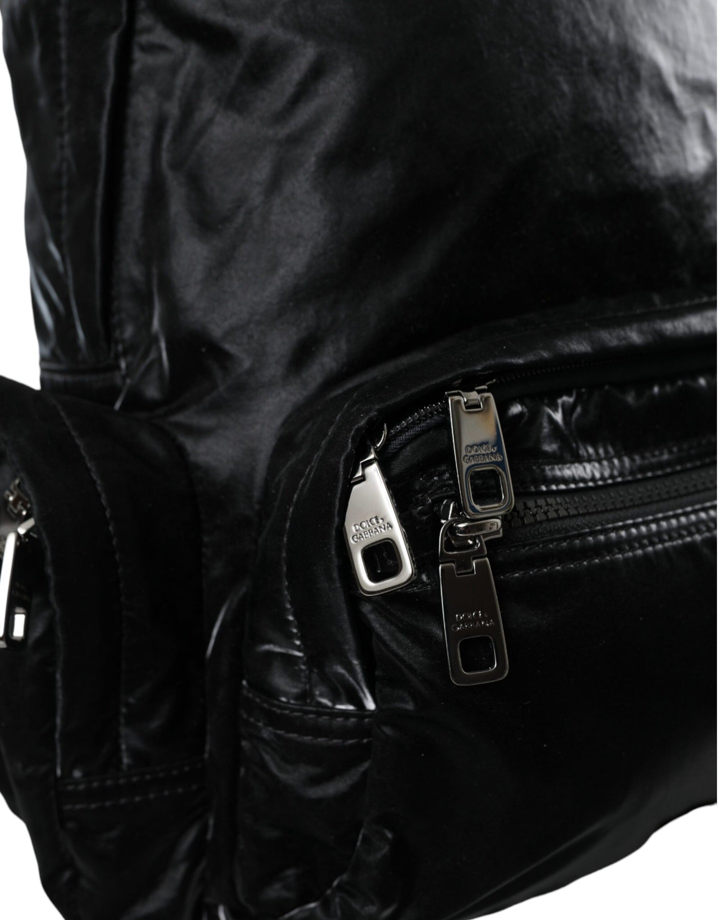 - Black Patent Leather Logo Plaque Backpack Bag