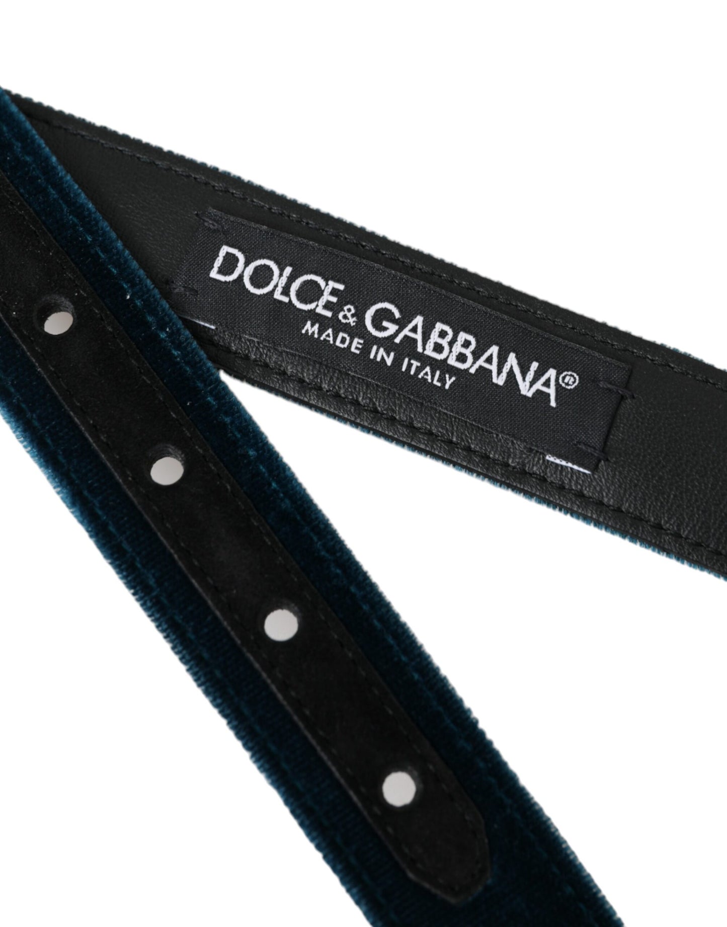 - Blue Velvet Leather Silver Metal Buckle Belt