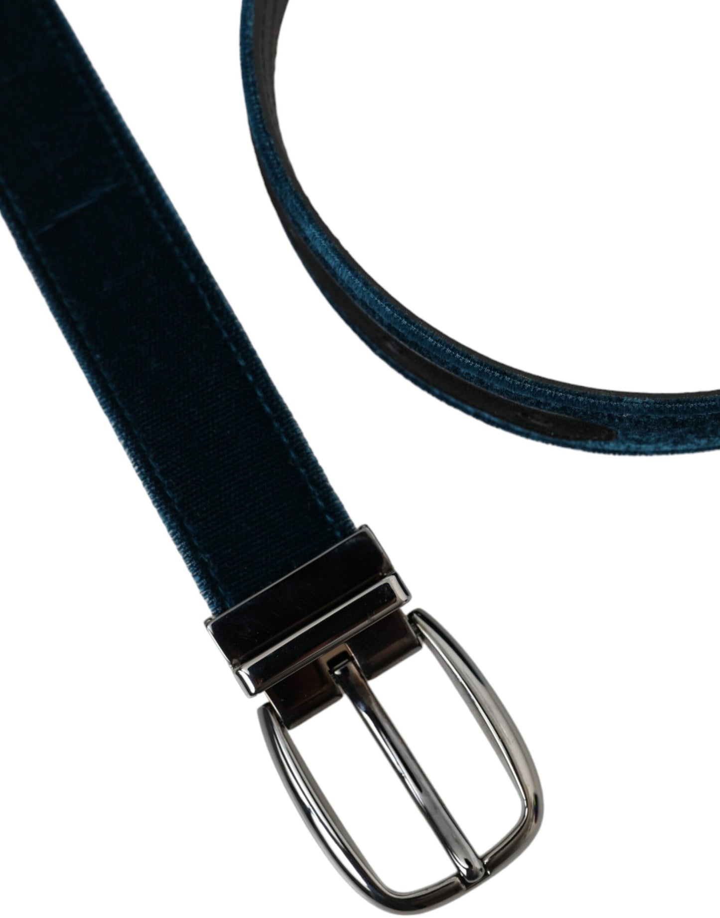 - Blue Velvet Leather Silver Metal Buckle Belt