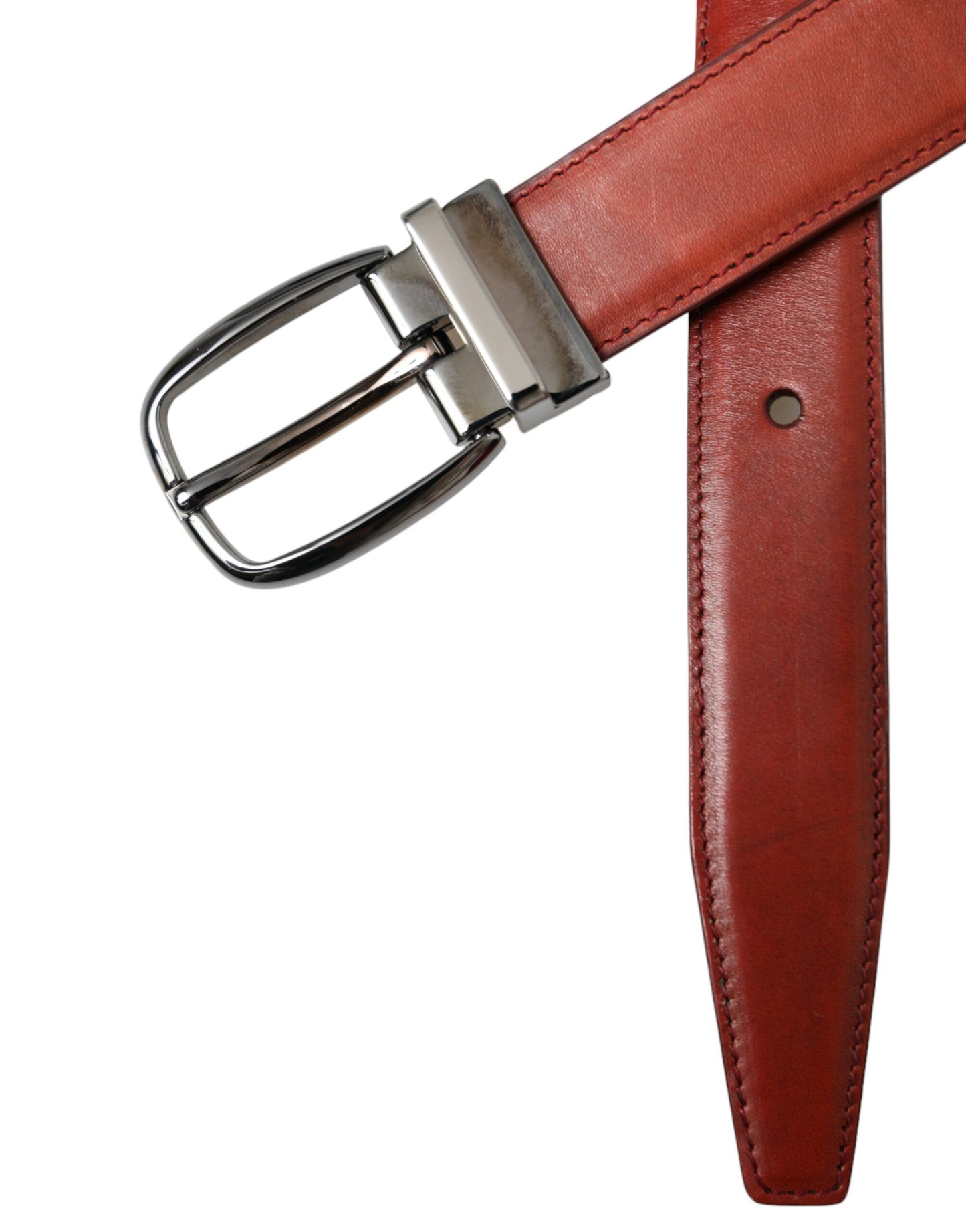- Brown Leather Silver Metal Buckle Belt Men