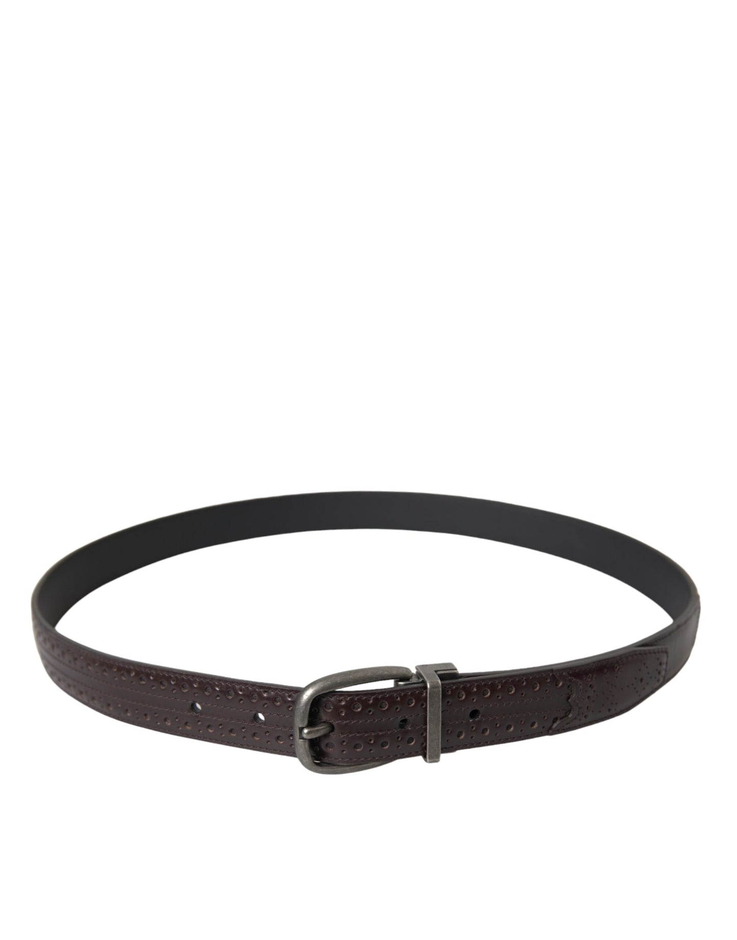 - Dark Brown Perforated Leather Metal Buckle Belt Men