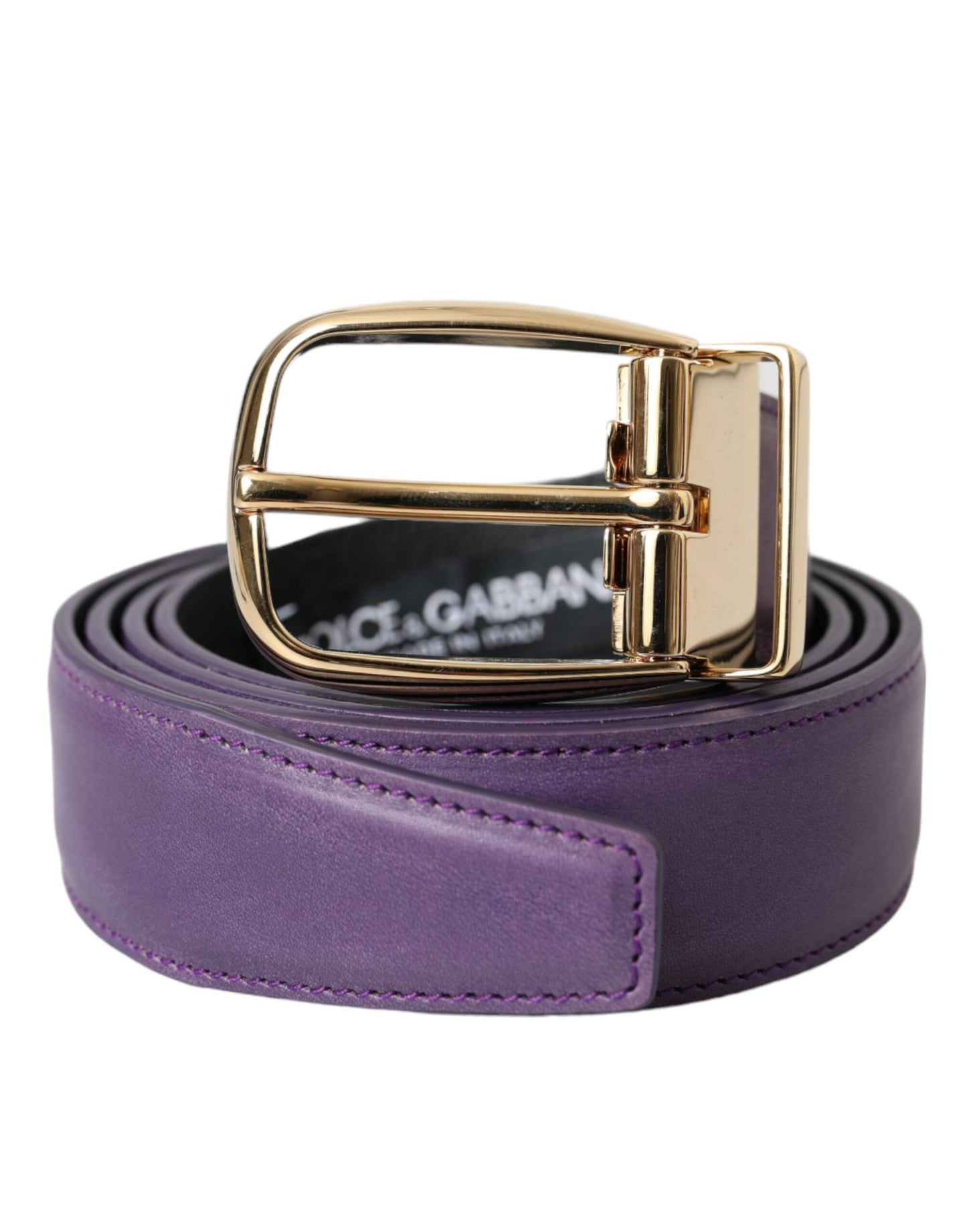 - Purple Leather Gold Metal Buckle Belt Men