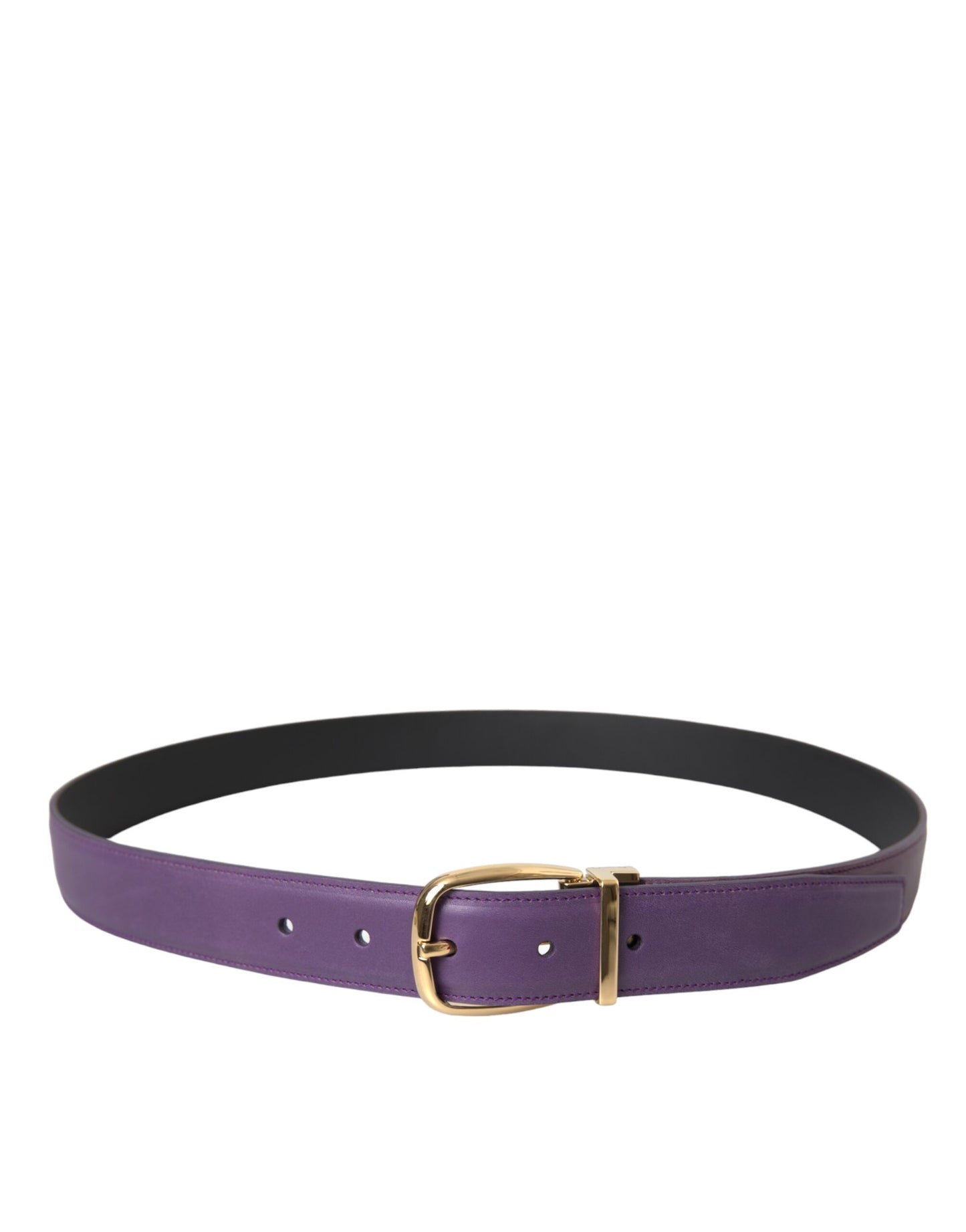- Purple Leather Gold Metal Buckle Belt Men