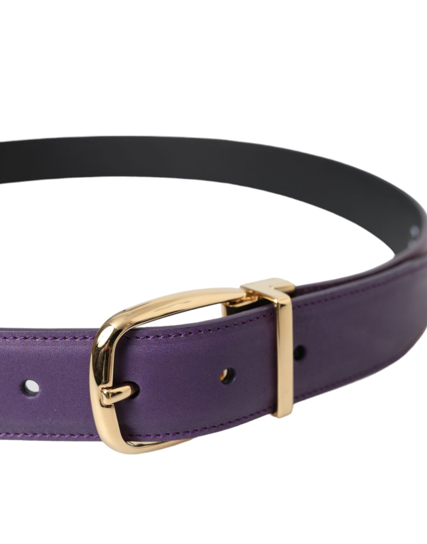 - Purple Leather Gold Metal Buckle Belt Men