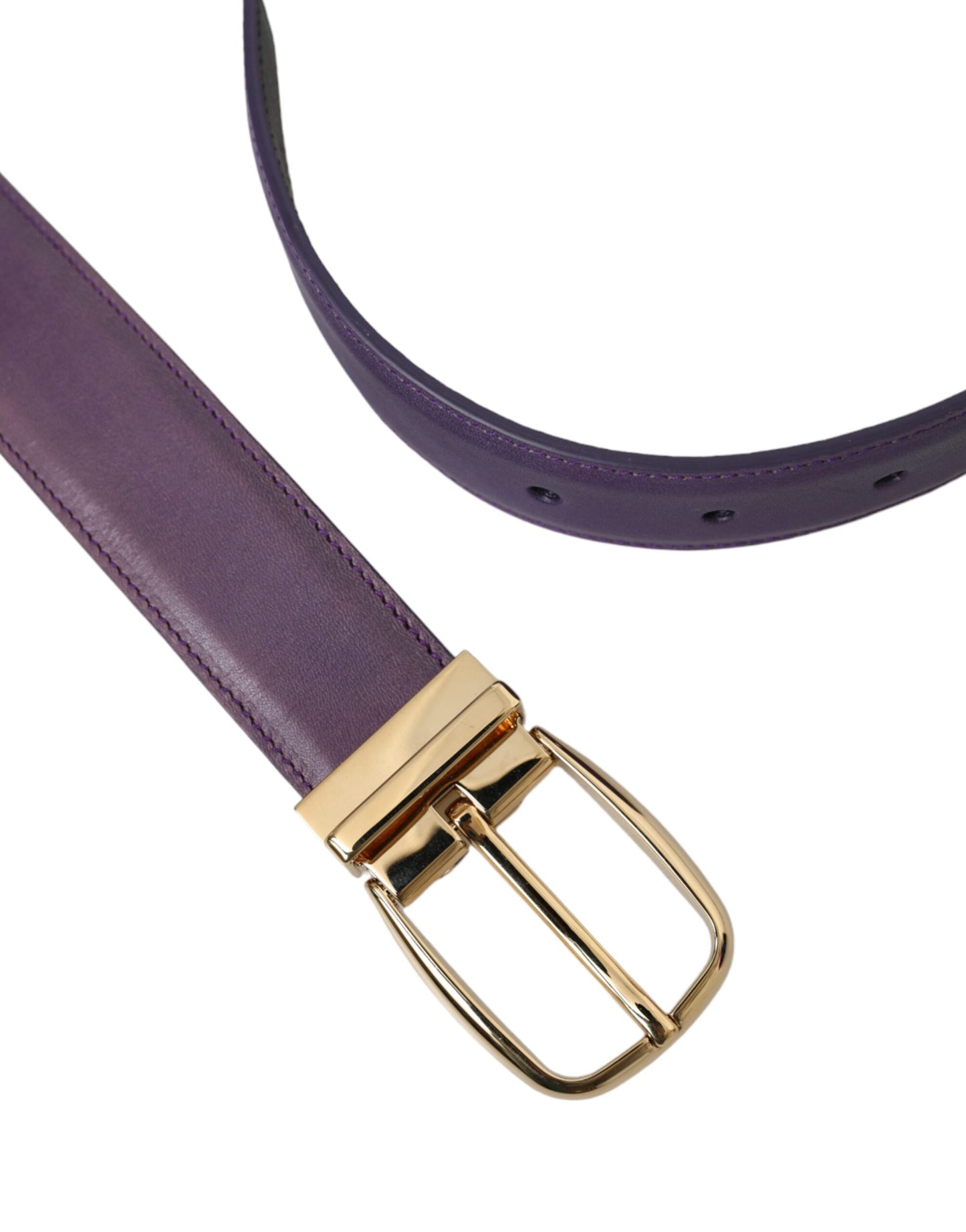 - Purple Leather Gold Metal Buckle Belt Men
