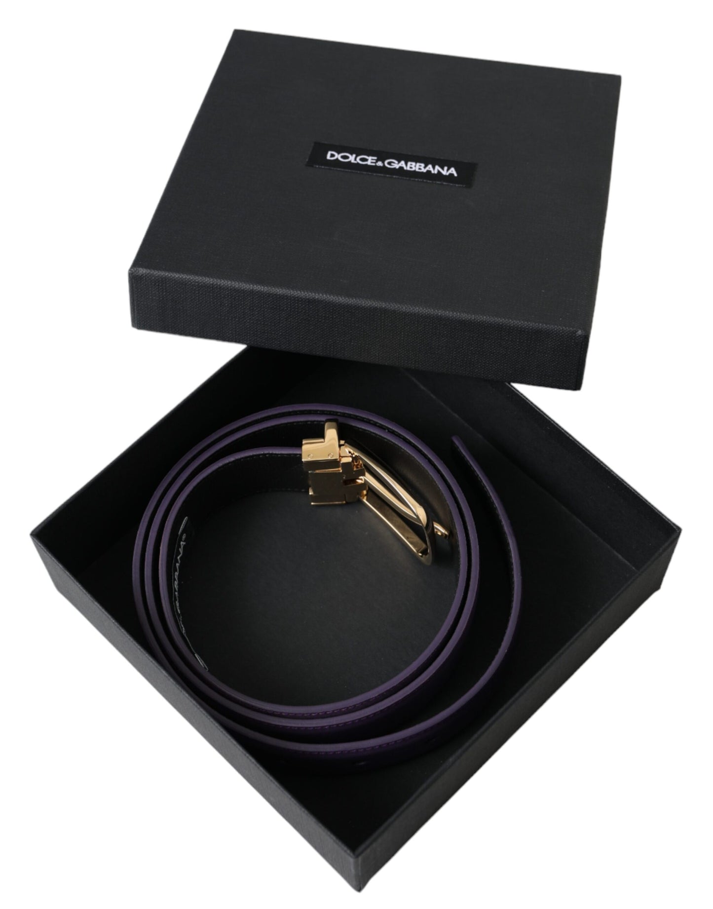 - Purple Leather Gold Metal Buckle Belt Men