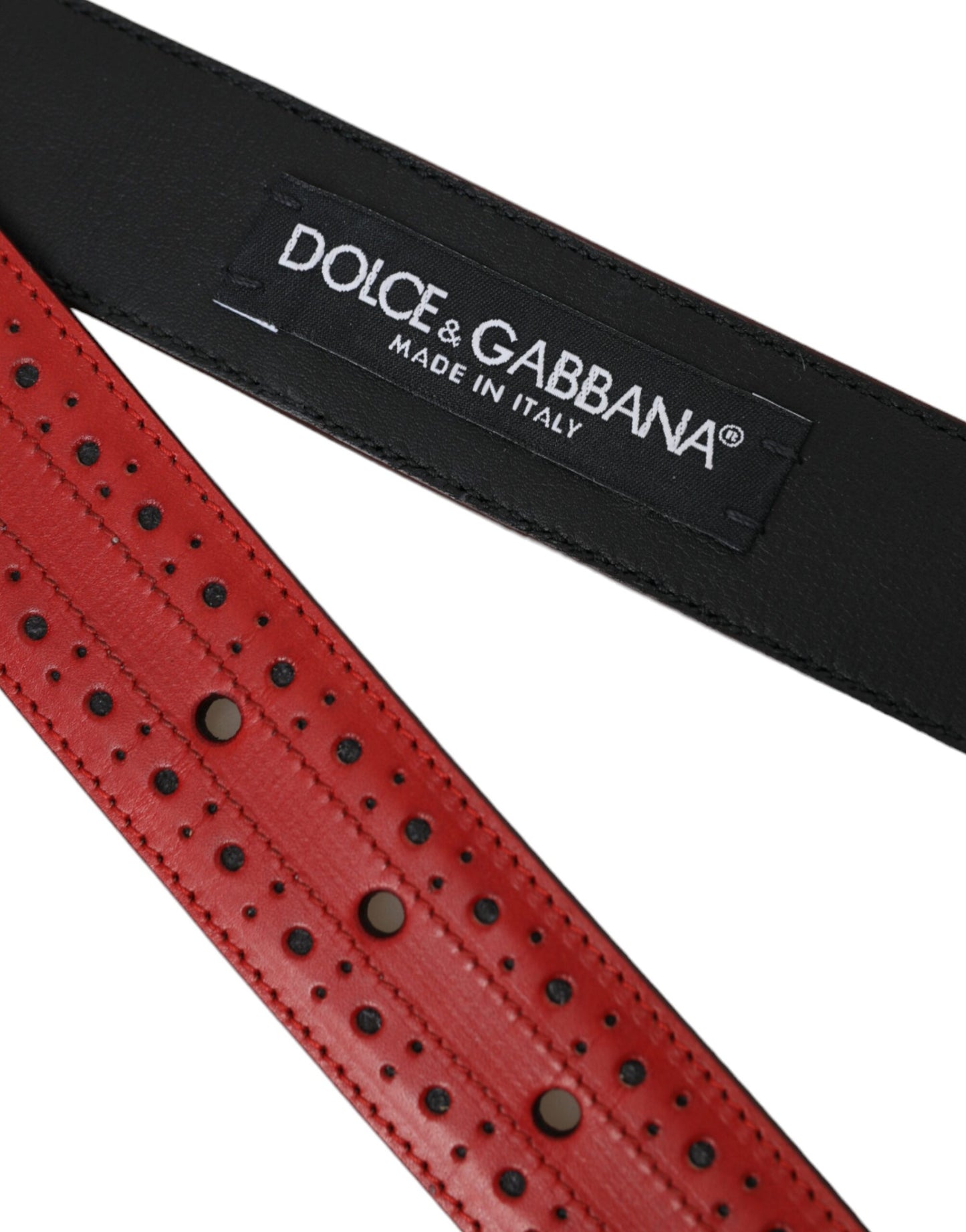 - Red Perforated Leather Metal Buckle Belt Men